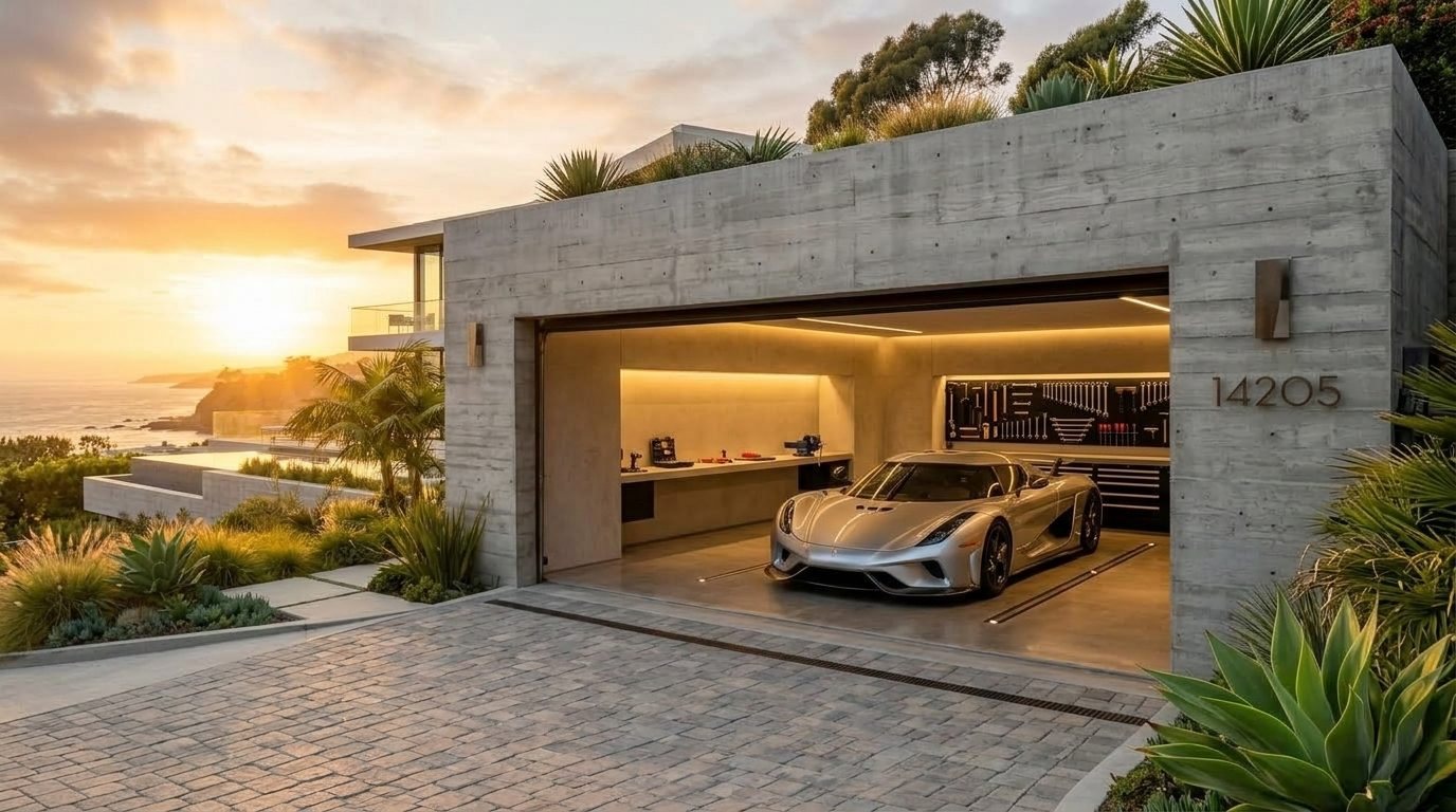 Valentina Smart Garage Door Overhead Garage Door Gliding Open in Hunts Point, WA